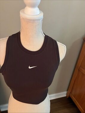 Nike Dark Brown Ribbed Cropped Tank with White Swoosh